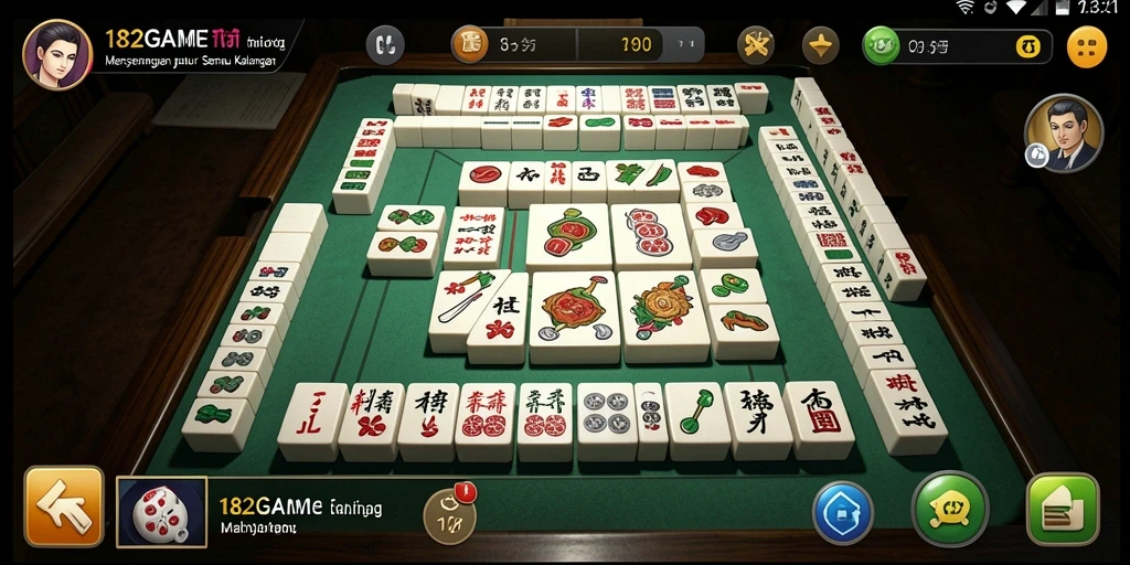 Screenshot utama 182GAME menampilkan gameplay Mahjong yang menarik.