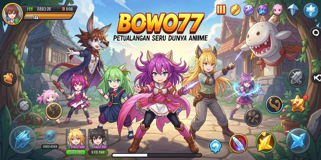 Screenshot aksi seru dalam game BOWO77 yang menampilkan karakter animasi.