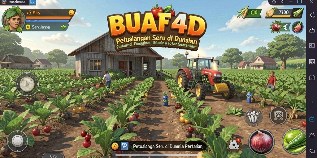 Tampilan gameplay BUAH4D dengan kebun yang subur dan tanaman beragam.