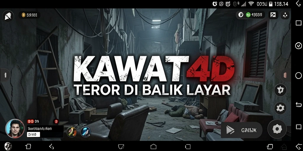Screenshot gameplay KAWAT4D yang menunjukkan suasana mencekam.