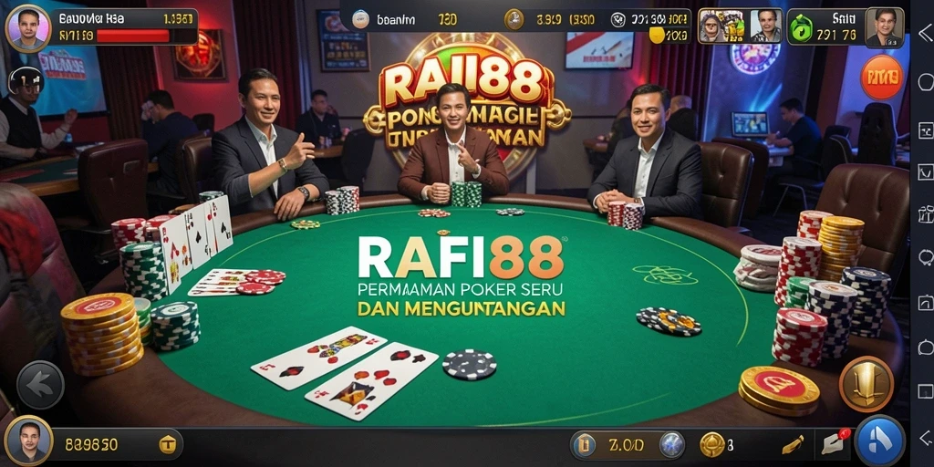 Tampilan screenshot utama RAFI88 menampilkan gameplay Poker yang mendebarkan.