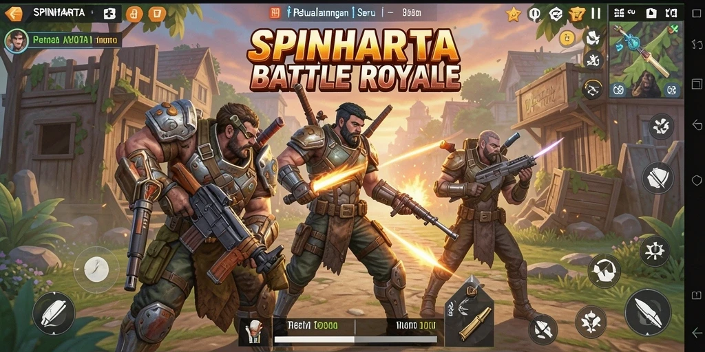 Tangkapan layar inti dari gameplay Battle Royale yang menegangkan di SPINHARTA.