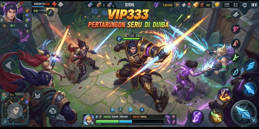 Tampilan gameplay seru dengan pertarungan intens antar hero.